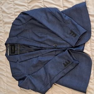 BANANA REPUBLIC factory blue plaid Blazer women's size 4p petite